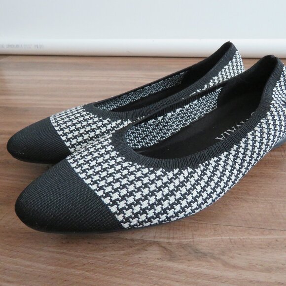 VIVAIA Tamia Round-Toe Ballet Flats in Black White Houndstooth Academia Preppy - Picture 2 of 14